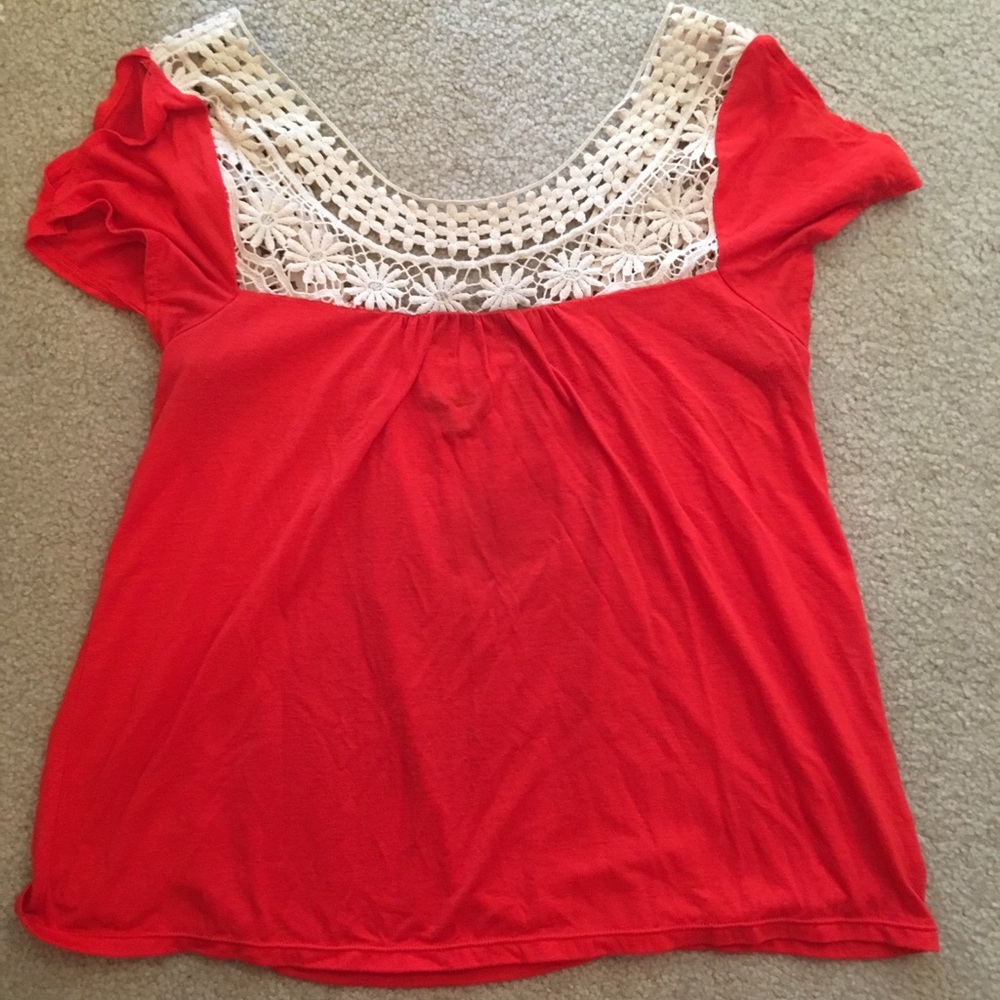 AE crocheted top red blouse